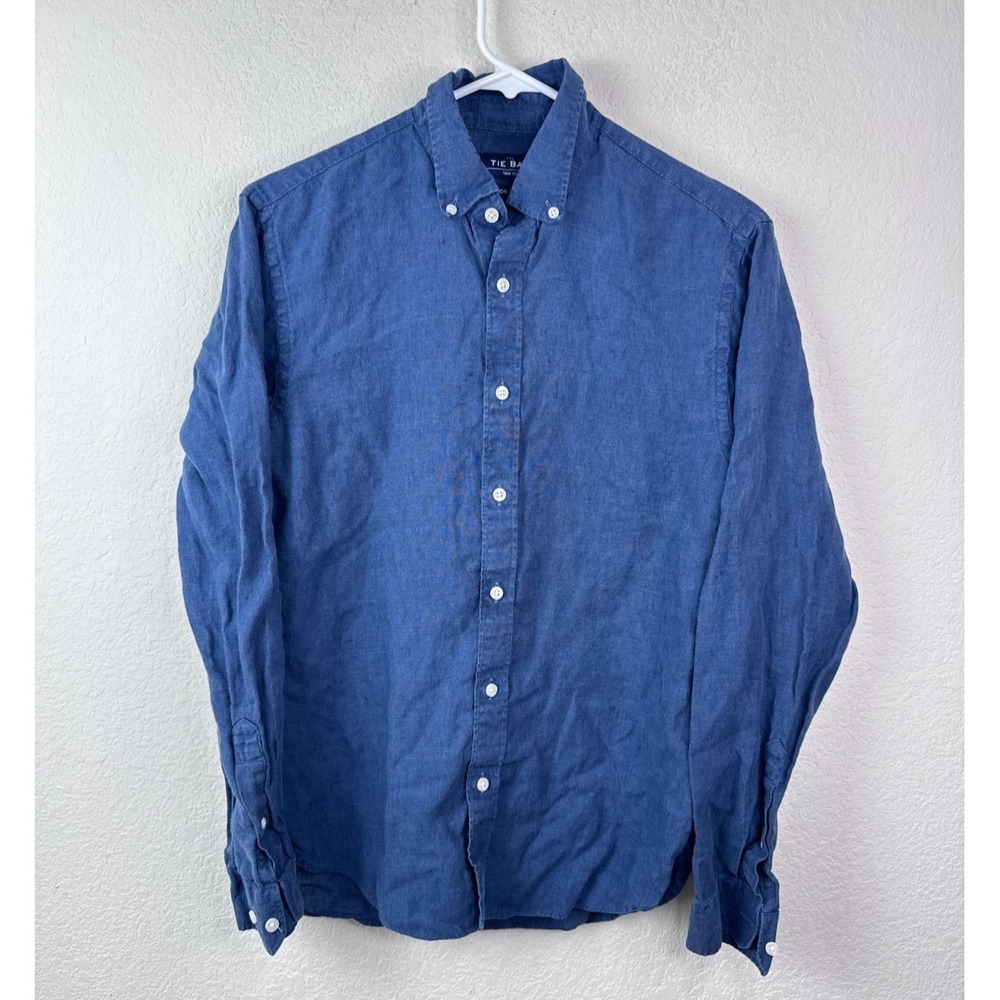 The Tie Bar 100% Linen Shirt‎ Men 14.5 32/33 Blue Trim Fit Button Down Beach
